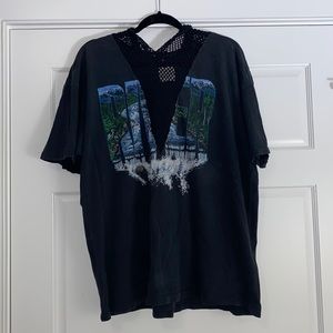 Fishnet Detail Oversized Graphic Tee w Hood